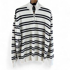 House of Carrington 15% cashmere zip neck long sleeve sweater navy cream Mens XL